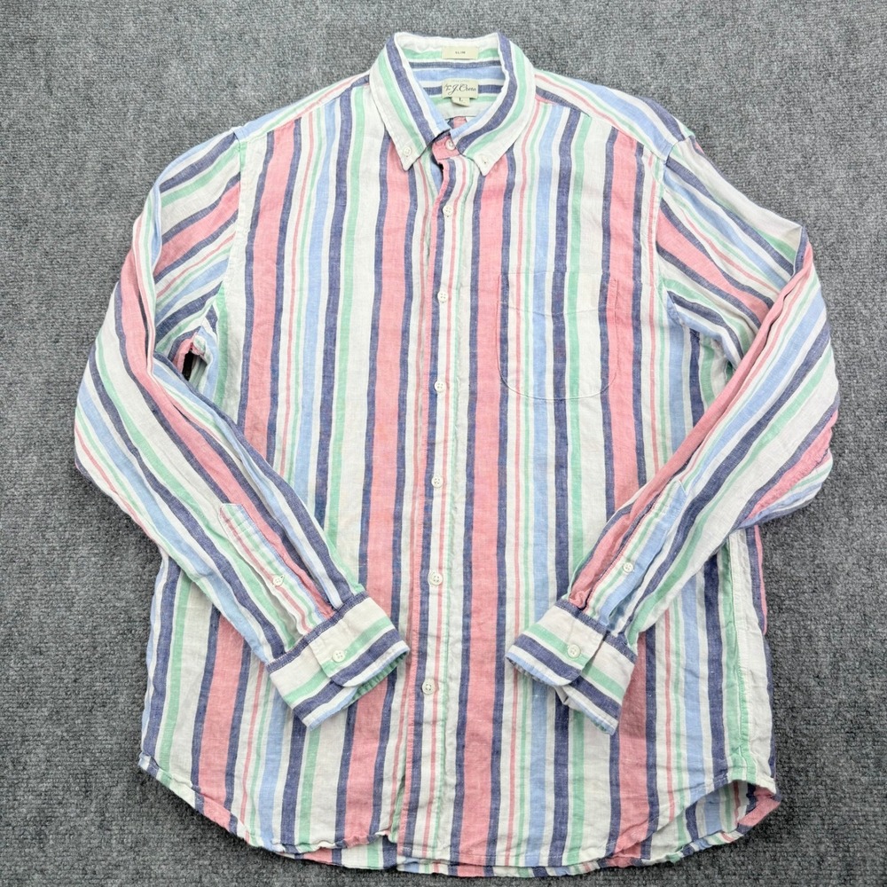J‎ Crew Shirt Mens Large Colorful Striped Baird McNutt Irish Linen Slim Fit